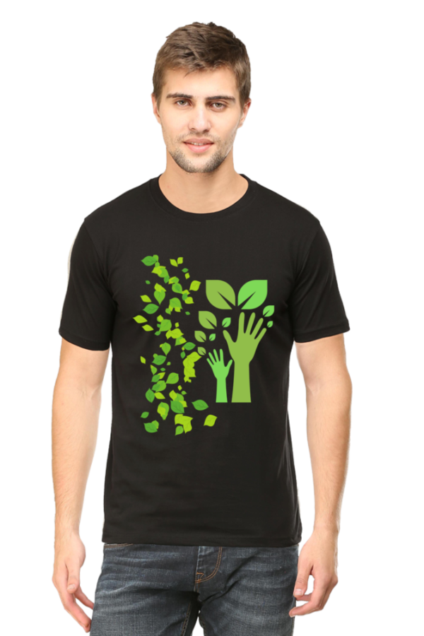 Ecofashionista Nature in Hands Men T-SHIRT Half Sleeve Black - Image 2